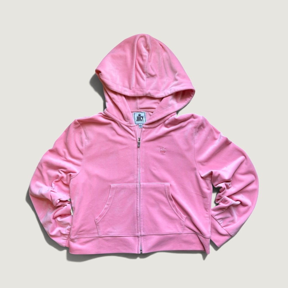Juicy Couture Pink Velour Zip Up Hoodie XXL Crown Logo Y2K Sweatshirt Mean Girls